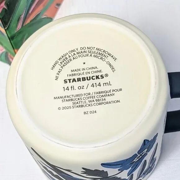 Starbucks x Farm Rio Lenco Asulejo White Blue Toucan/Macaw Ceramic Mug 14 oz - Picture 7 of 7